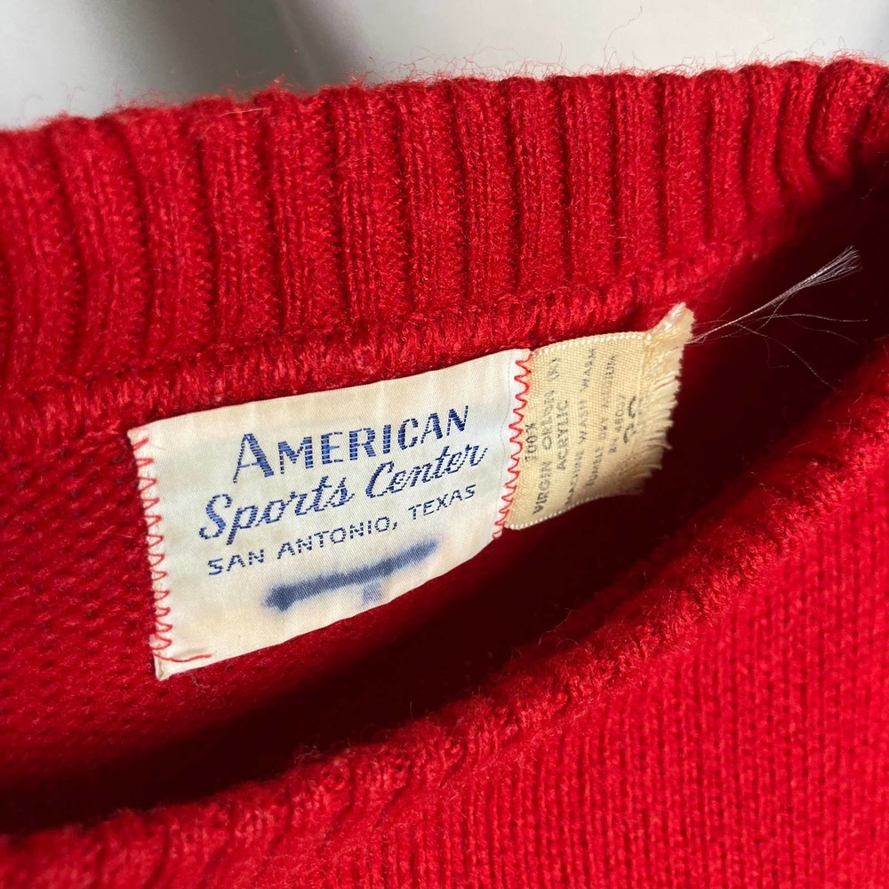 Vintage Red Crewneck Sweater with White and Blue Appliqué - Picture 3 of 7